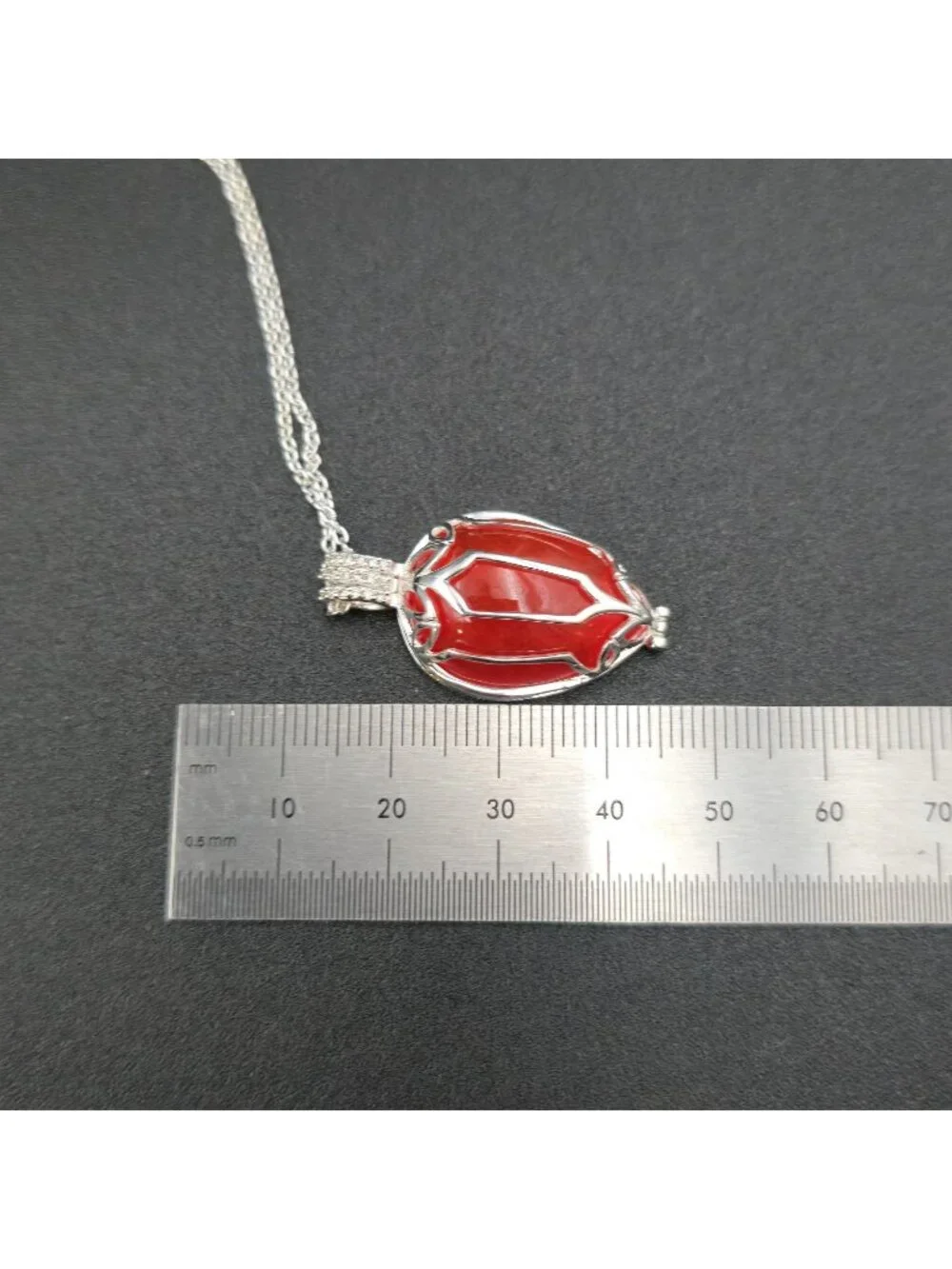 20 Inch Sterling Silver Red Stone And Clear Quartz Pendant Necklace A7410 - Picture 8 of 9